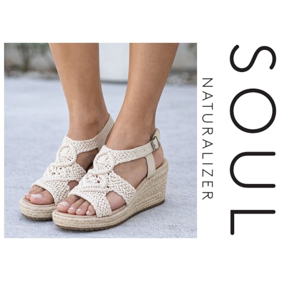 Soul Naturalizer Oasis Espadrille Wedge Macrame Sandals Cream Crochet Womens 8.5 - Picture 1 of 12